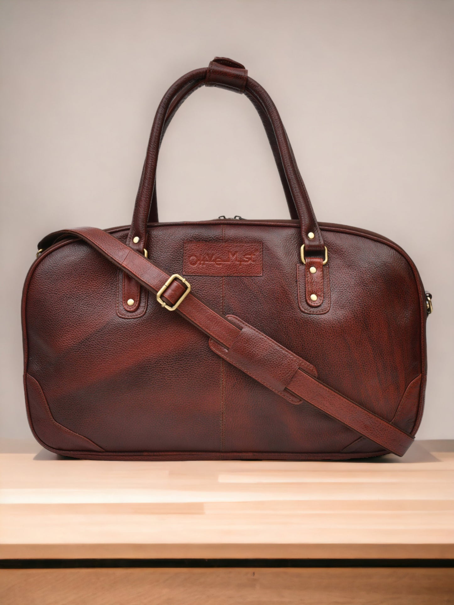 Brown Textured Genuine Leather Duffel Bag Cabin Size (OMDB-028-B-BROWN)