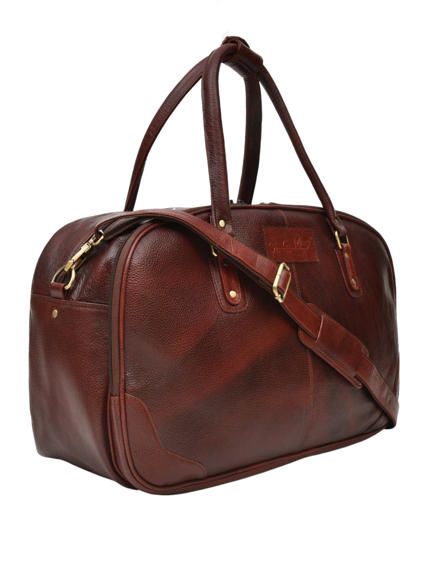 Brown Textured Genuine Leather Duffel Bag Cabin Size (OMDB-028-B-BROWN)