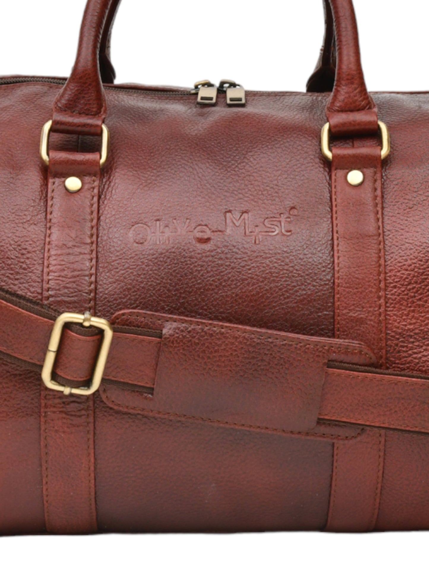 Brown Textured Genuine Leather Duffel Bag Cabin Size (OMDB-029-B-BROWN)