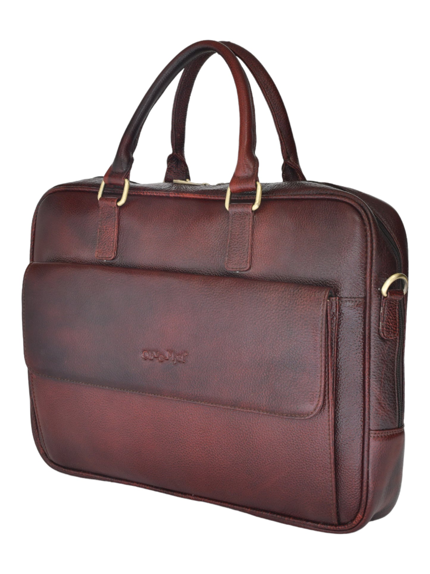 Unisex Brown Solid Leather Laptop Bag 16 Inch (OMLB-030N-B-BROWN)