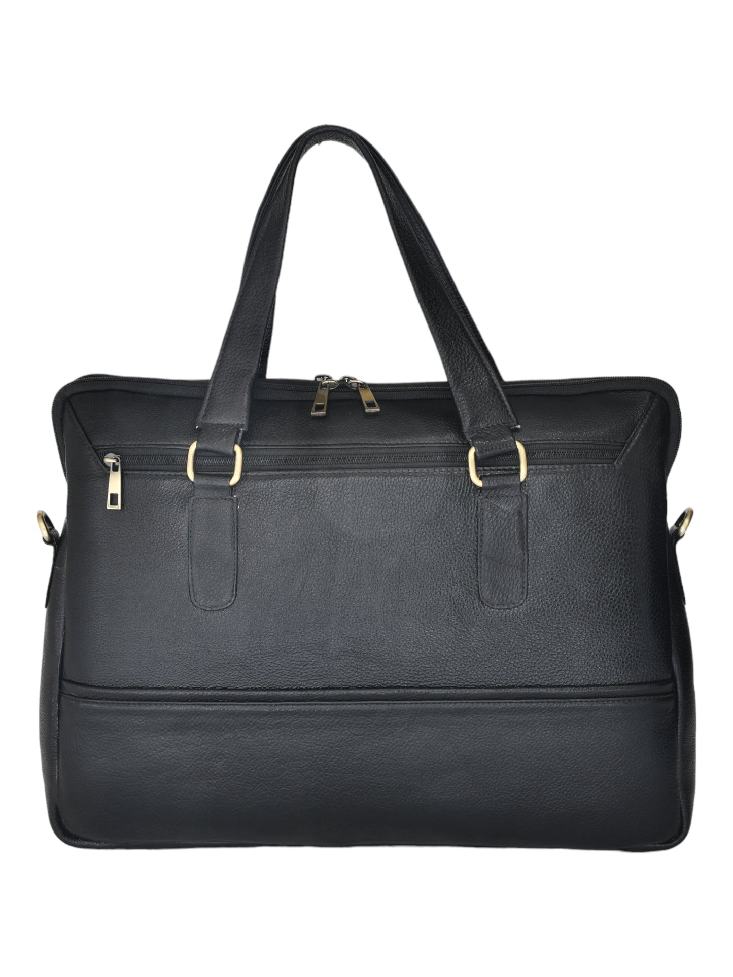 Unisex Black Solid Leather Laptop Bag 16 Inch (OMLB-028N-BLACK)