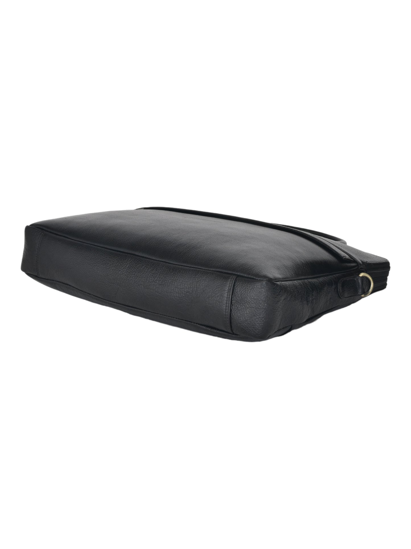 Unisex Black Solid Leather Laptop Bag 16 Inch (OMLB-029N-BLACK)