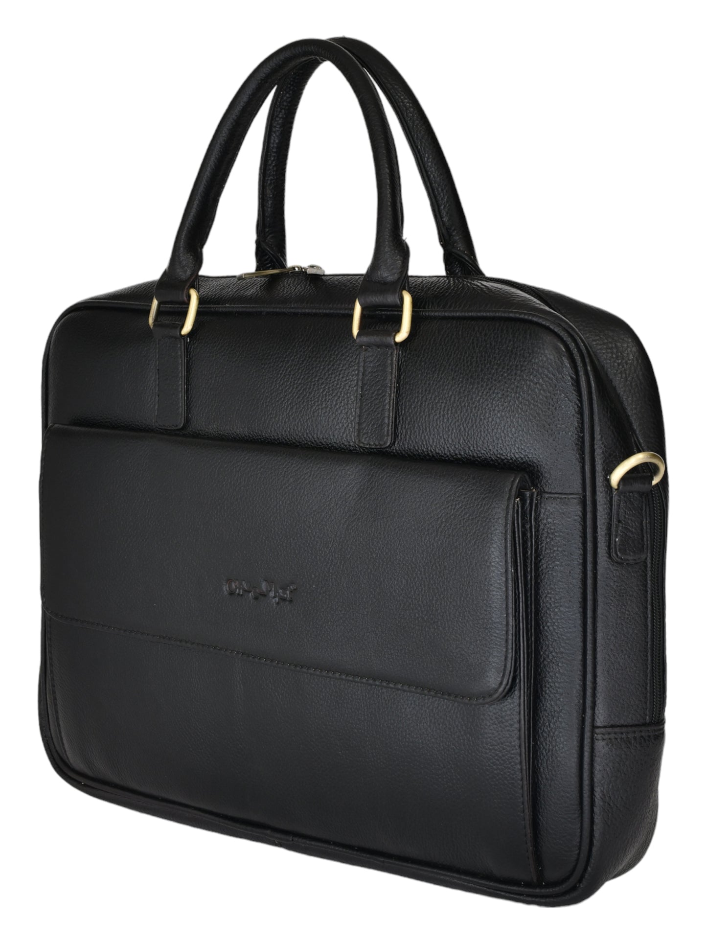 Unisex Black Solid Leather Laptop Bag 16 Inch (OMLB-030N-BLACK)