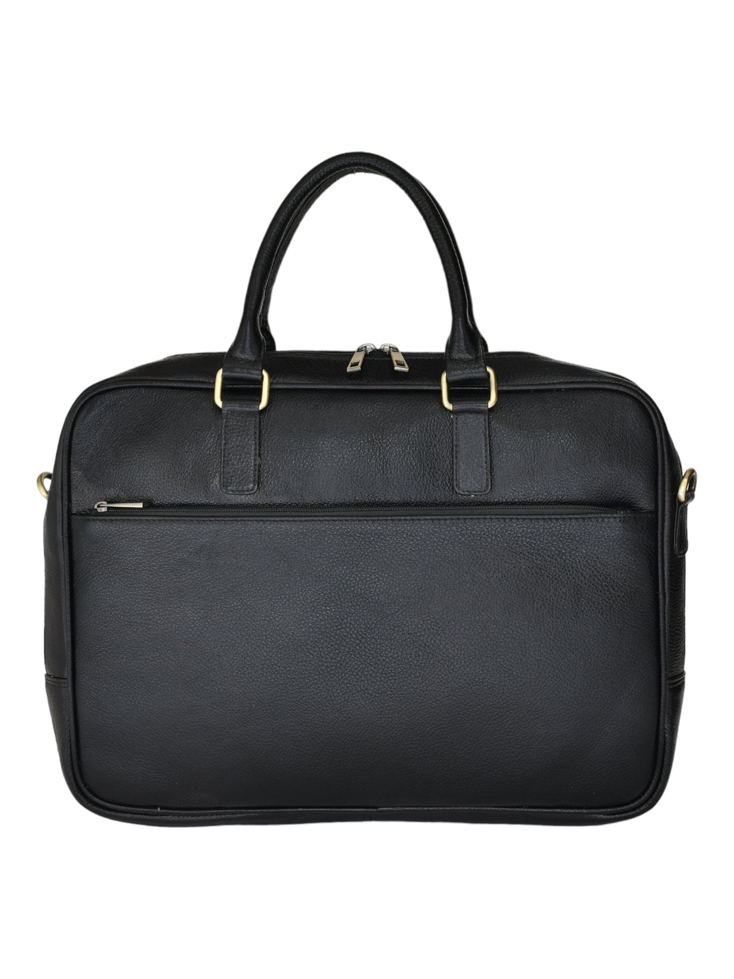 Unisex Black Solid Leather Laptop Bag 16 Inch (OMLB-030N-BLACK)