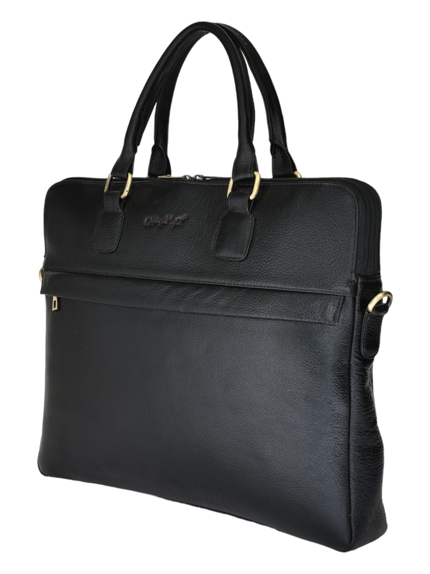 Unisex Black Solid Leather Laptop Bag 16 Inch (OMLB-029N-BLACK)