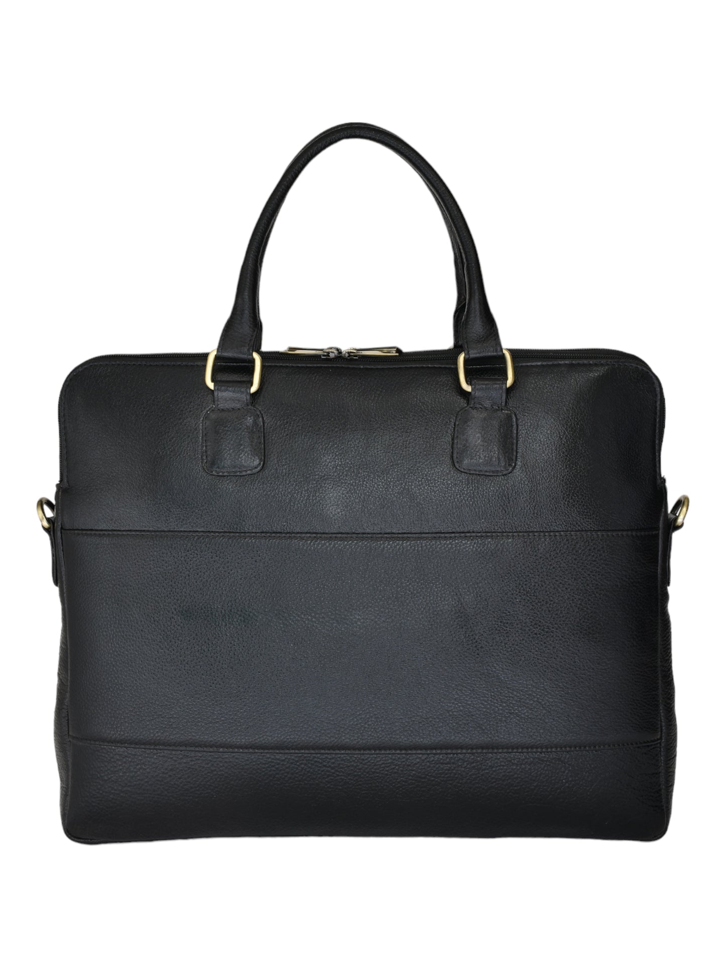 Unisex Black Solid Leather Laptop Bag 16 Inch (OMLB-029N-BLACK)