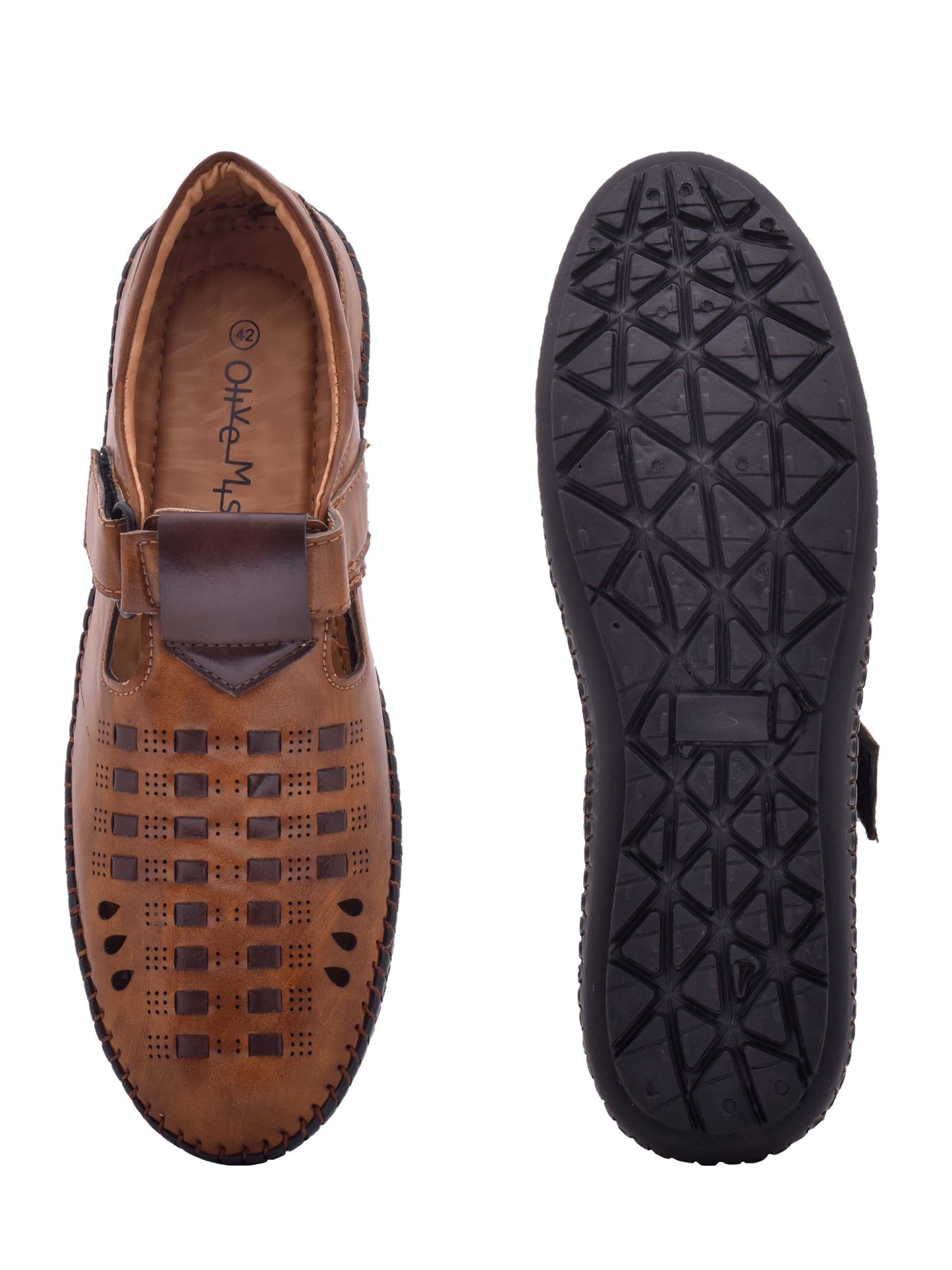 Men Tan Vegan Shoe-Style Ethnic Sandals (OMCS-02-TAN)