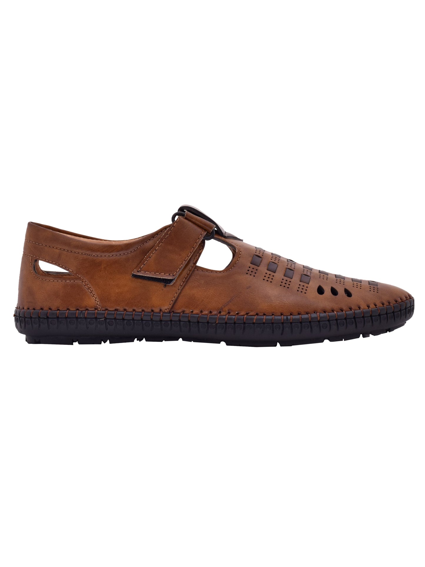 Men Tan Vegan Shoe-Style Ethnic Sandals (OMCS-02-TAN)