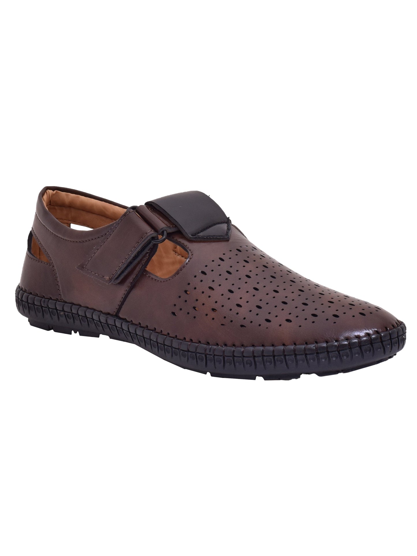 Men Brown Vegan Shoe-Style Ethnic Sandals (OMCS-06-BROWN)