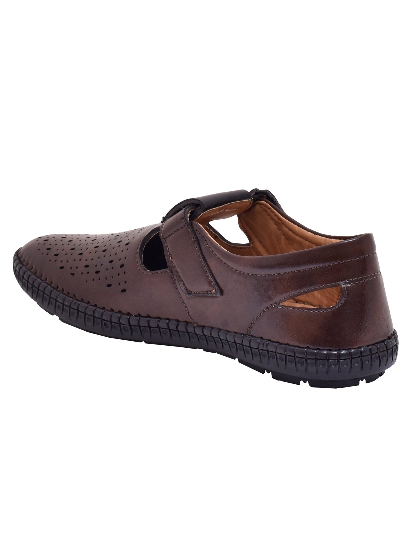 Men Brown Vegan Shoe-Style Ethnic Sandals (OMCS-06-BROWN)