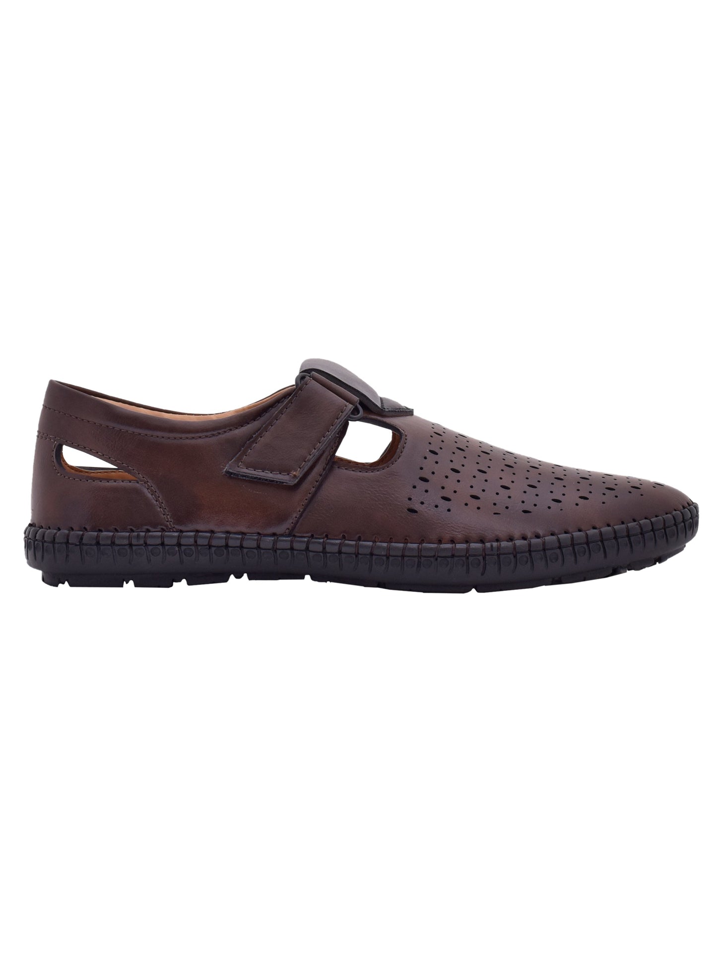 Men Brown Vegan Shoe-Style Ethnic Sandals (OMCS-06-BROWN)