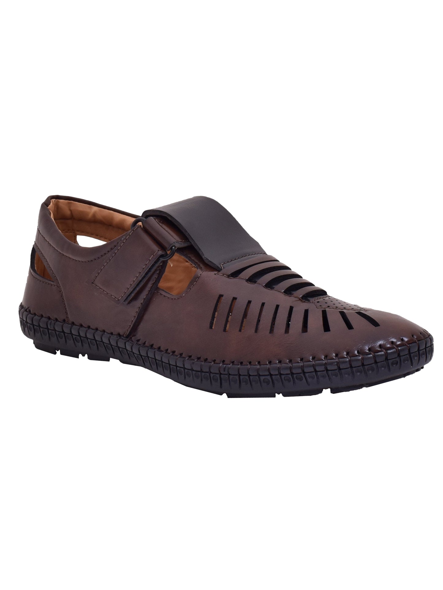 Men Brown Vegan Shoe-Style Ethnic Sandals (OMCS-03-BROWN)