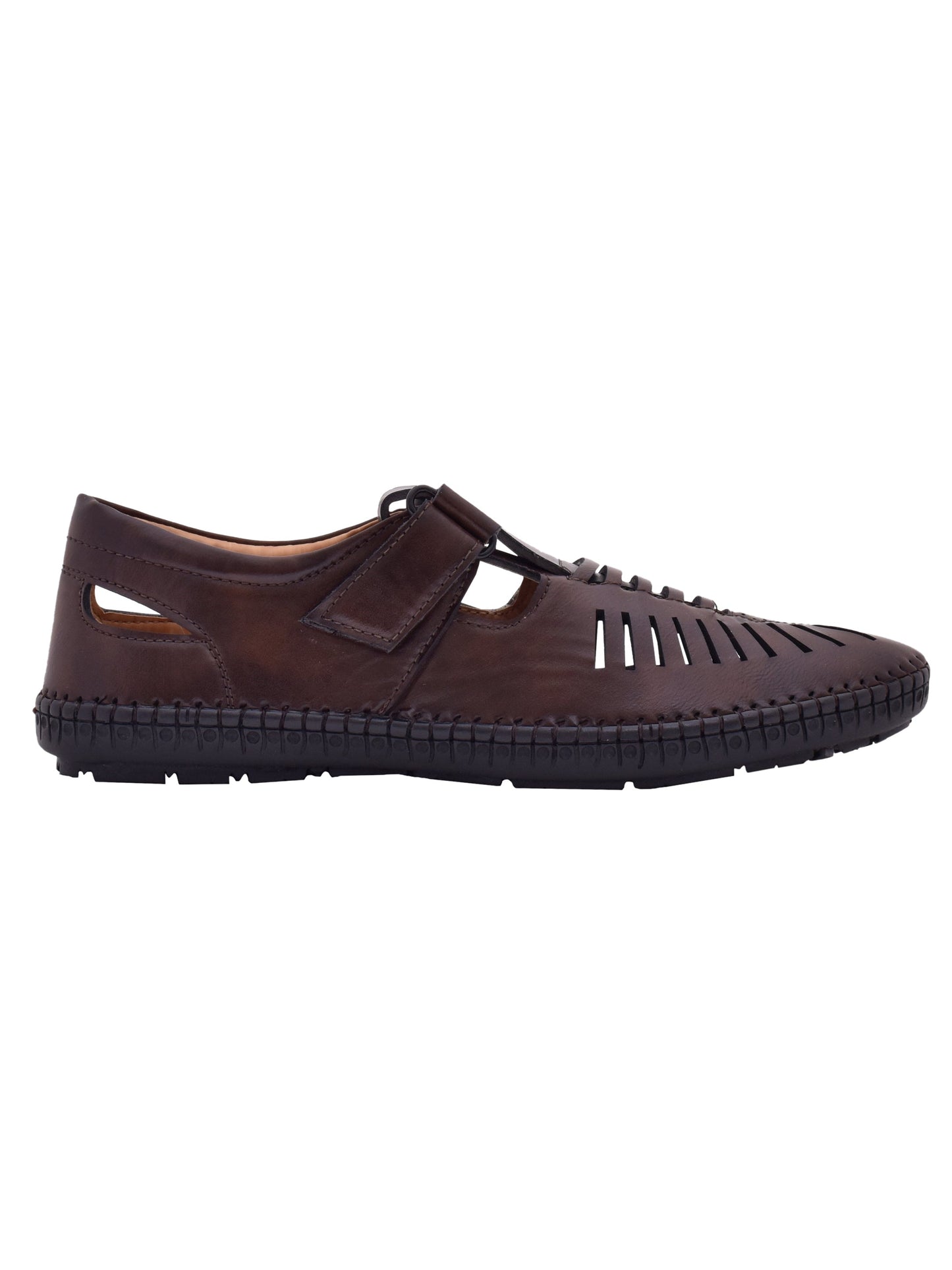 Men Brown Vegan Shoe-Style Ethnic Sandals (OMCS-03-BROWN)