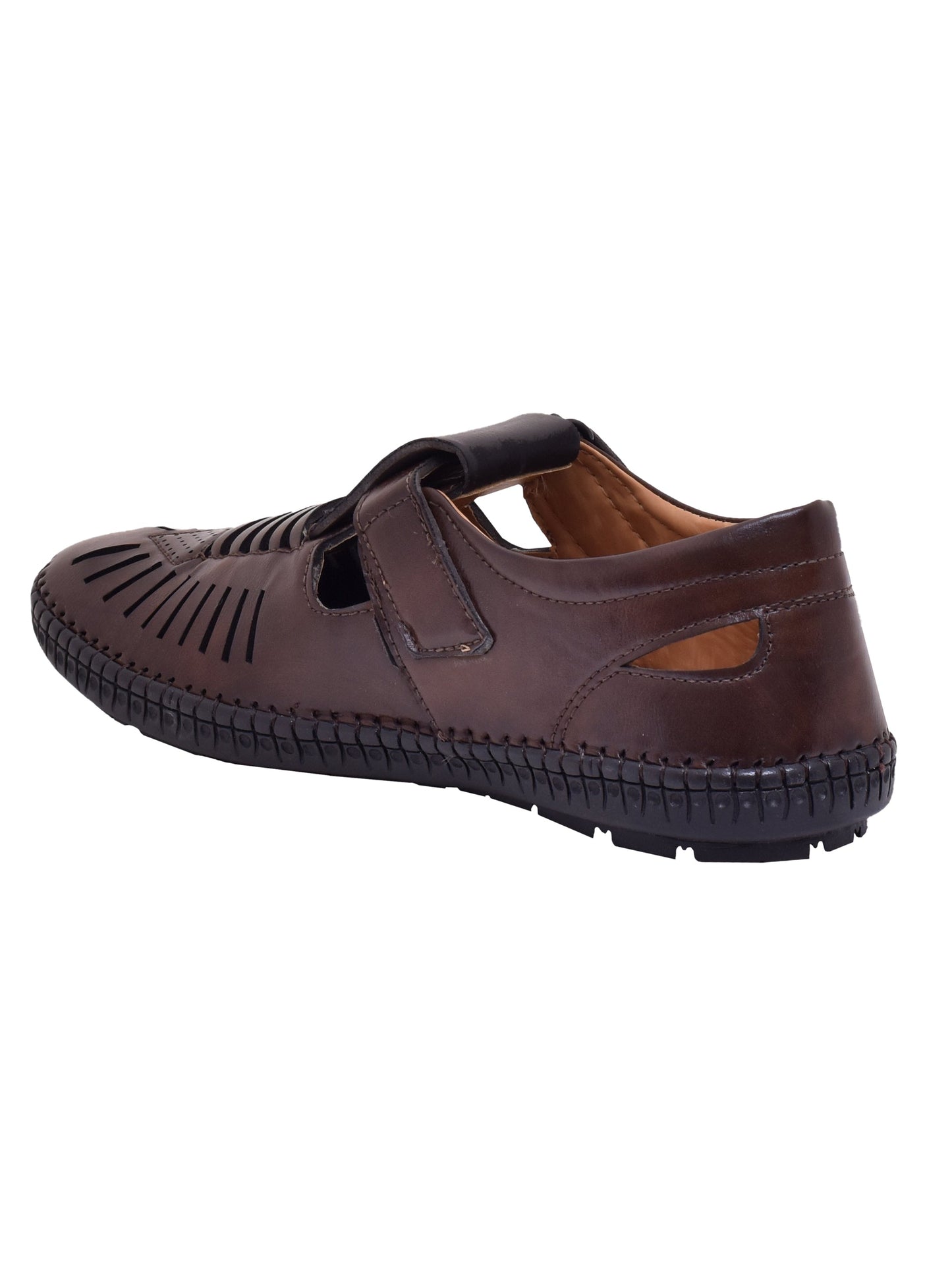 Men Brown Vegan Shoe-Style Ethnic Sandals (OMCS-03-BROWN)