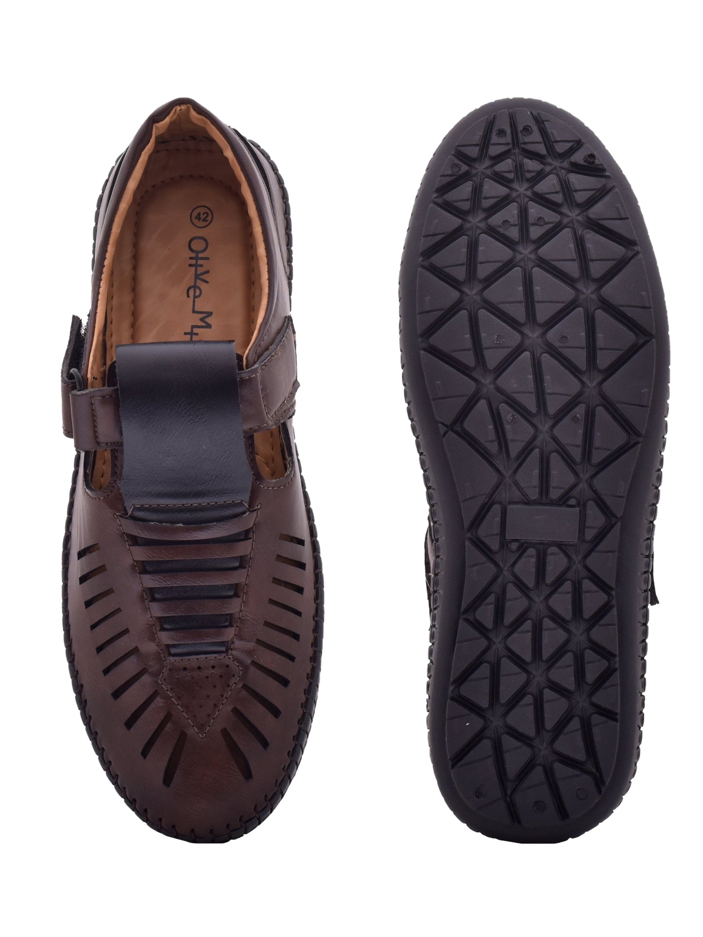 Men Brown Vegan Shoe-Style Ethnic Sandals (OMCS-03-BROWN)