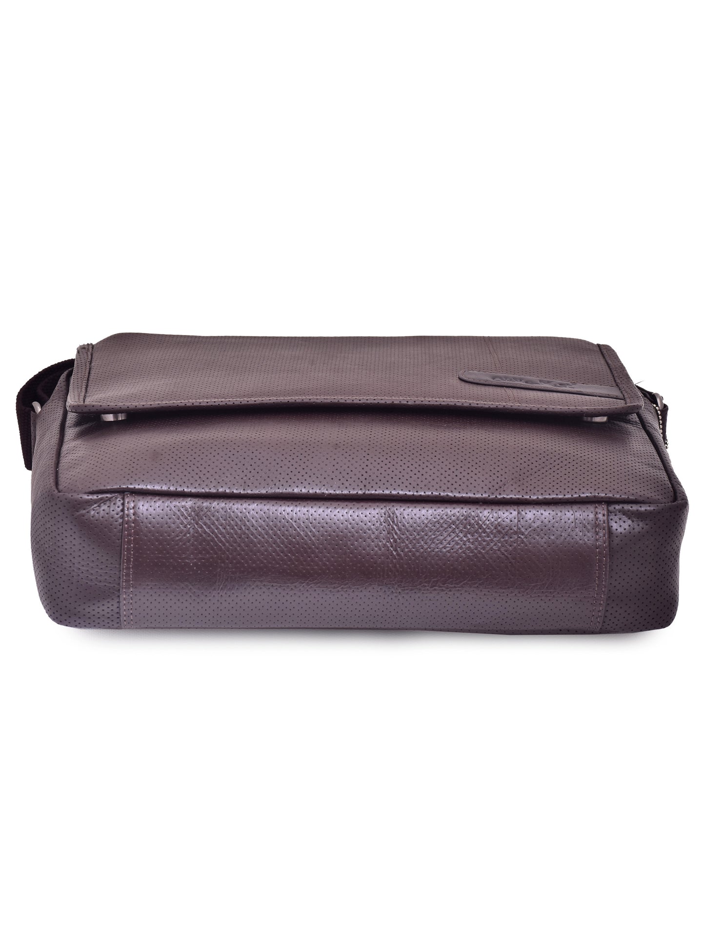 Unisex Brown Punch Printed Genuine Leather Laptop Messenger Bag 14 Inch (OMLB-009-P-BROWN)