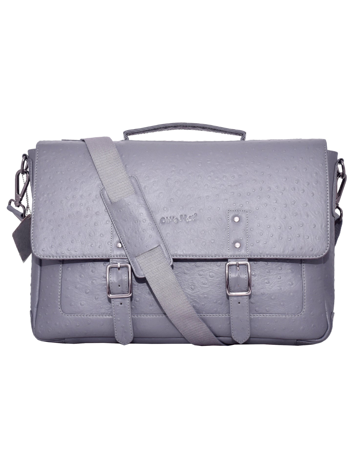 Unisex Grey Ostrich Textured Genuine Leather Laptop Bag 16 Inch (OMLB-008-O-GREY)