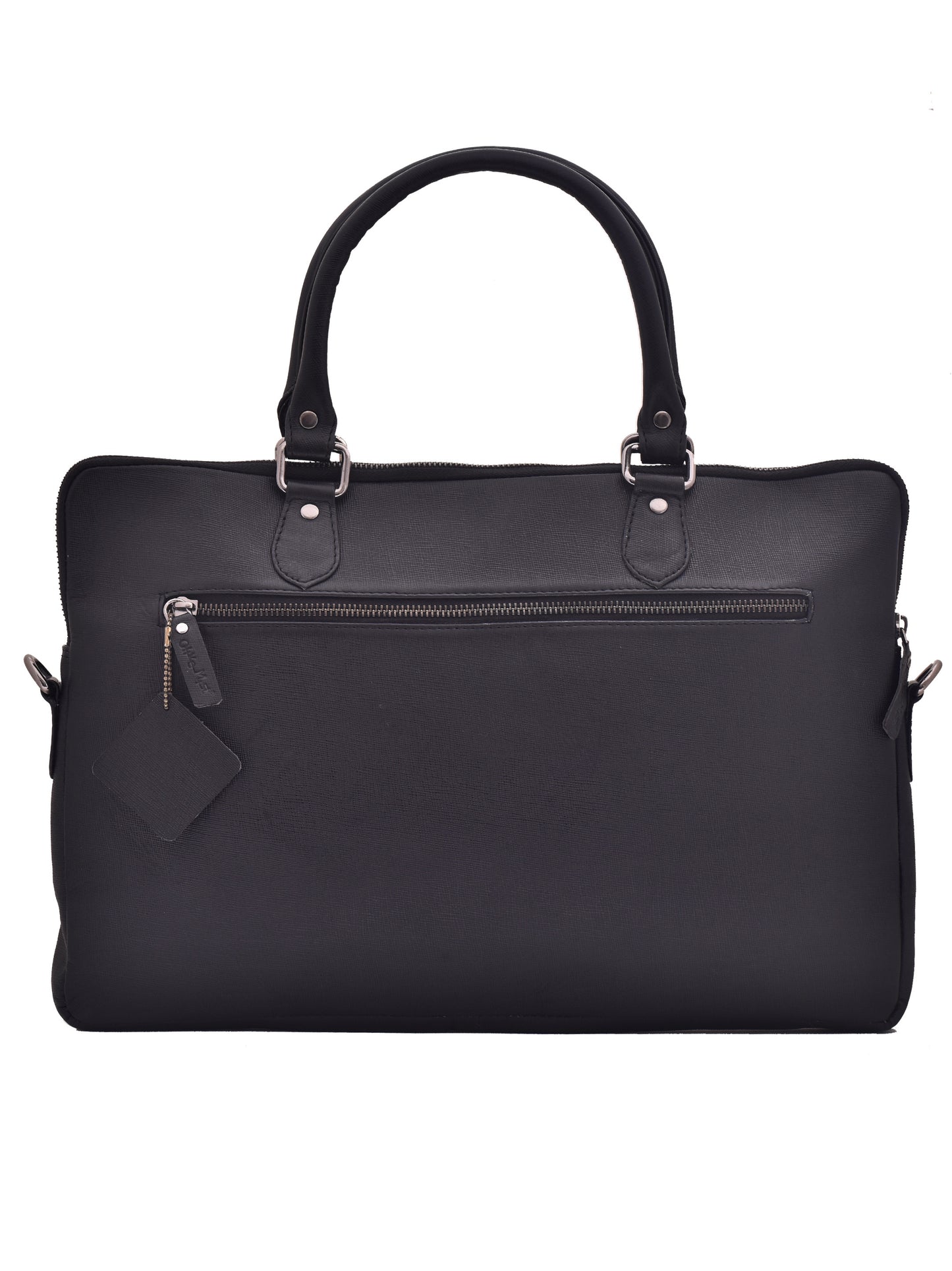 Unisex Black Saffiano Sleek 16 Inch Leather Laptop Bag (OMLB-001-S-BLACK)