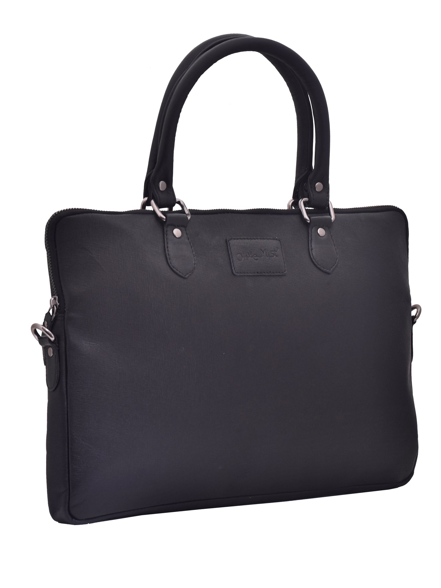 Unisex Black Saffiano Sleek 16 Inch Leather Laptop Bag (OMLB-001-S-BLACK)