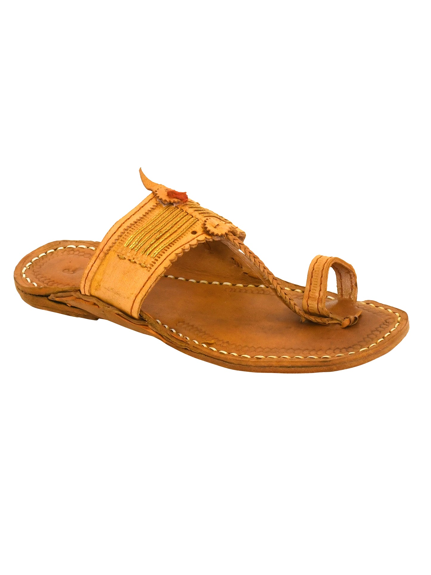 Men Tan Ethnic Leather with Zari Work Kolhapuri (OMKP-009-TAN)