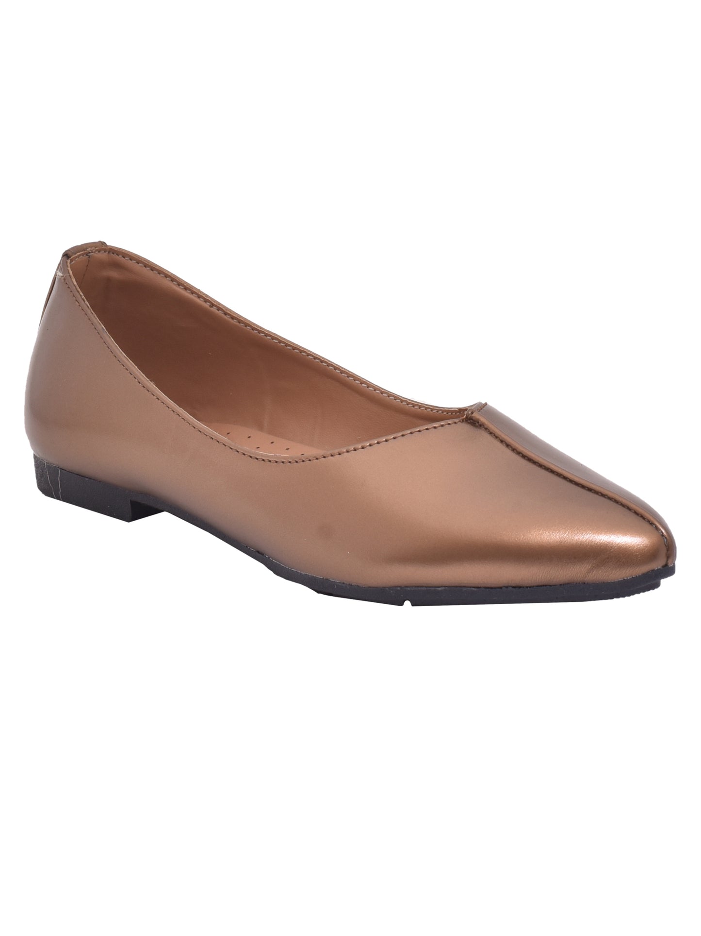 Women Metalic Brown Vegan Ballerinas Flats (OMFLT-1003-BROWN)