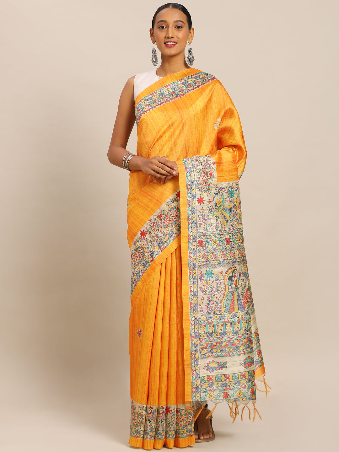 Orange Pure Silk Printed Tussar Saree (NASR2-45-ORANGE)