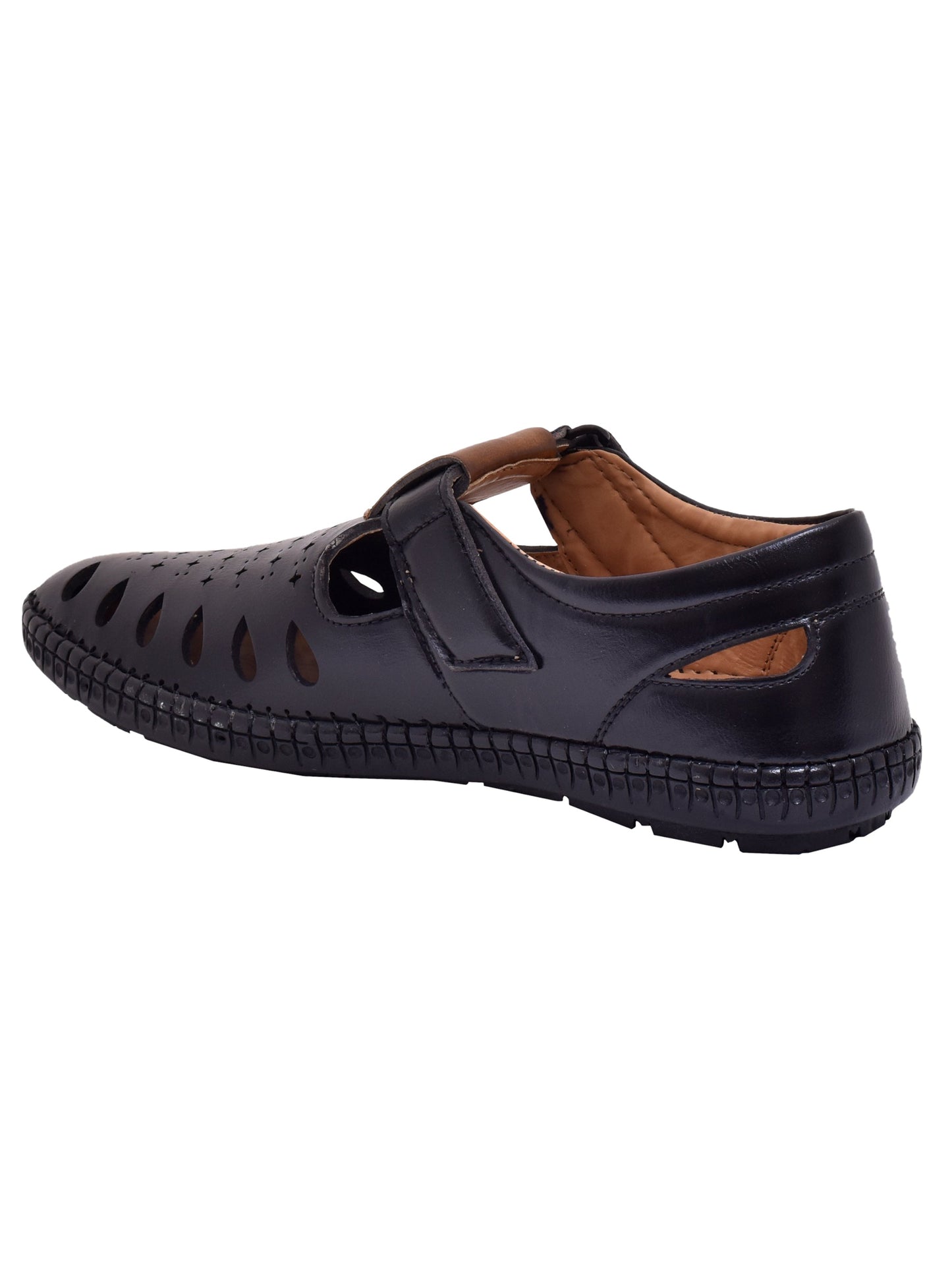 Men Black Vegan Shoe-Style Ethnic Sandals (OMCS-04-BLACK)