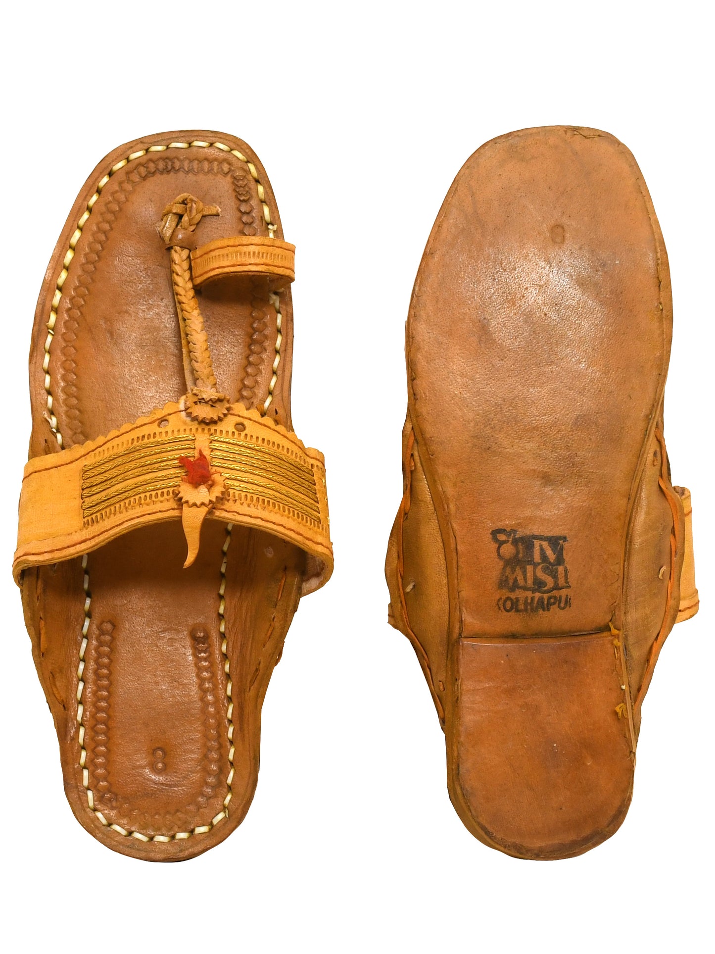 Men Tan Ethnic Leather with Zari Work Kolhapuri (OMKP-009-TAN)