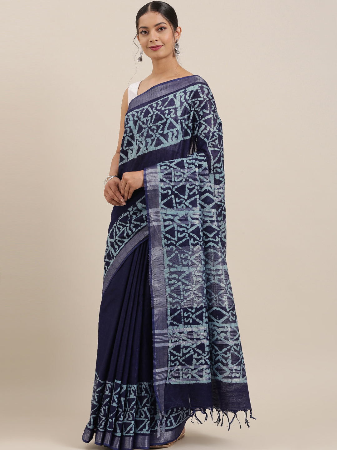 Blue Linen Blend Solid Handloom Bhagalpuri Saree (SVSR-01-BLUE)