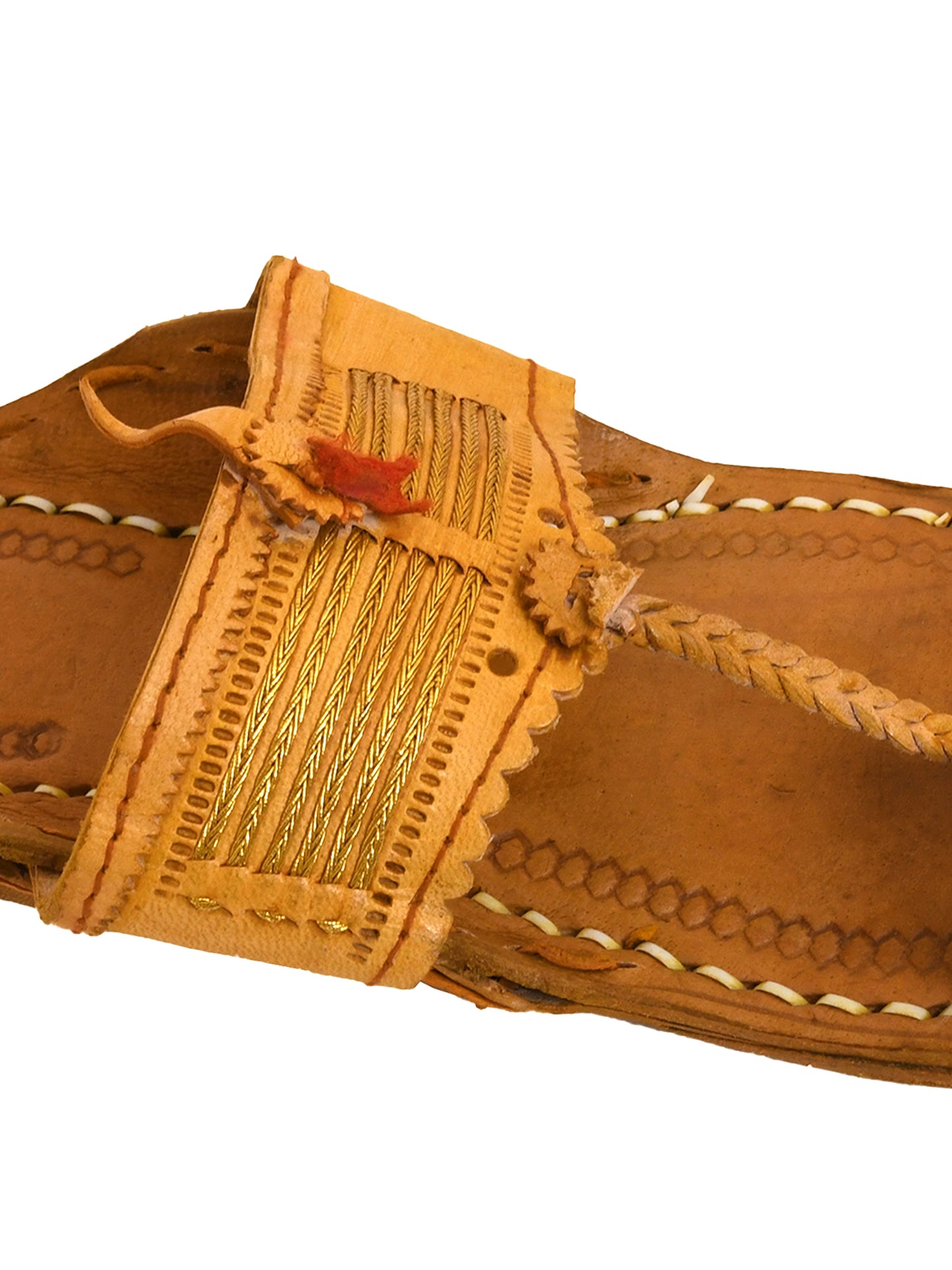 Men Tan Ethnic Leather with Zari Work Kolhapuri (OMKP-009-TAN)