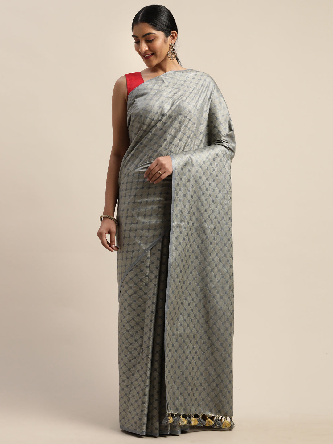 Grey Pure Cotton Woven Design Tussar Saree (TDSR-04-GREY)