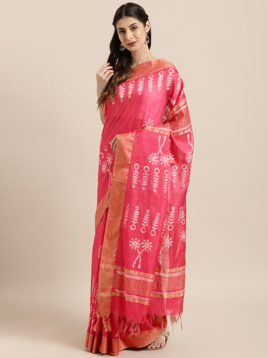 Pink Silk Blend Printed Bhagalpuri Chanderi Saree (NASR1-09-PINK)