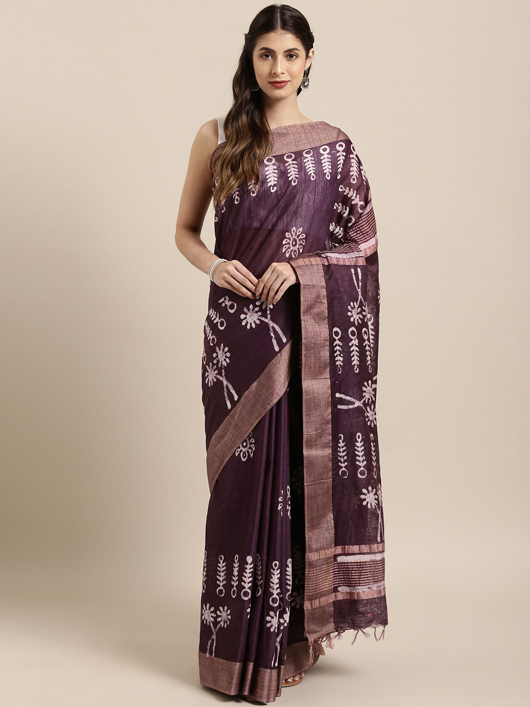 Violet Silk Blend Batik Print Chanderi Saree (NASR1-08-VIOLET)