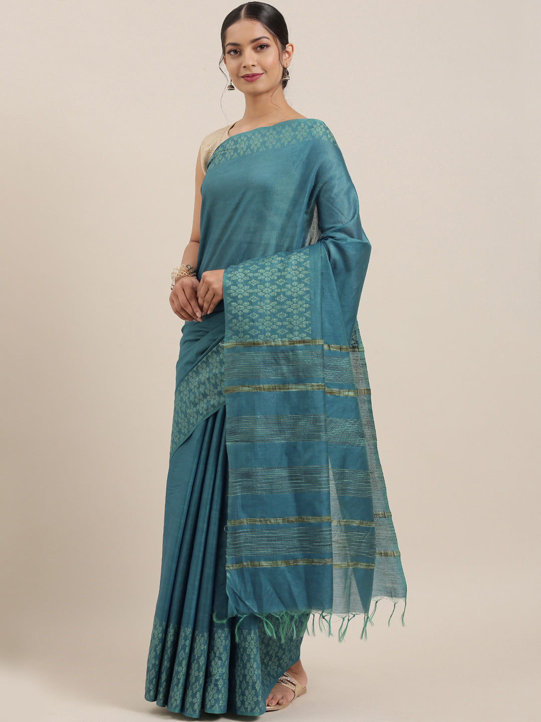 Blue Art Silk Solid Handloom Muga Saree (SVSR-04-BLUE)