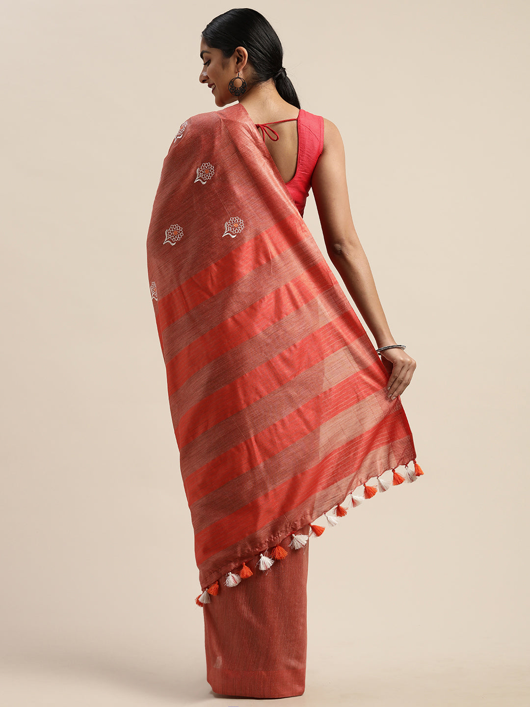 Red & White Pure Cotton Embroidered Kota Saree (TDSR-06-PEACH)