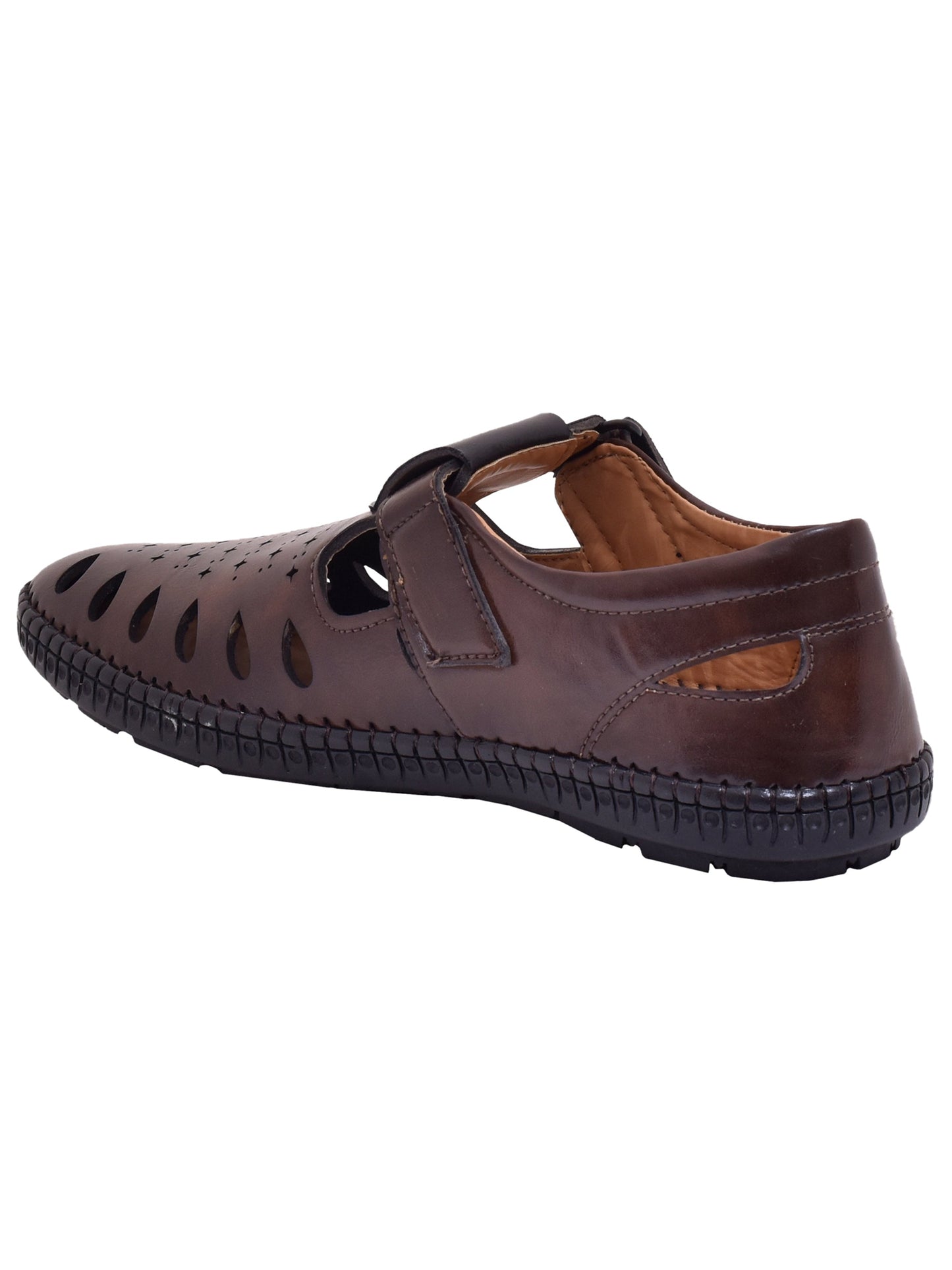 Men Brown Vegan Shoe-Style Ethnic Sandals (OMCS-04-BROWN)