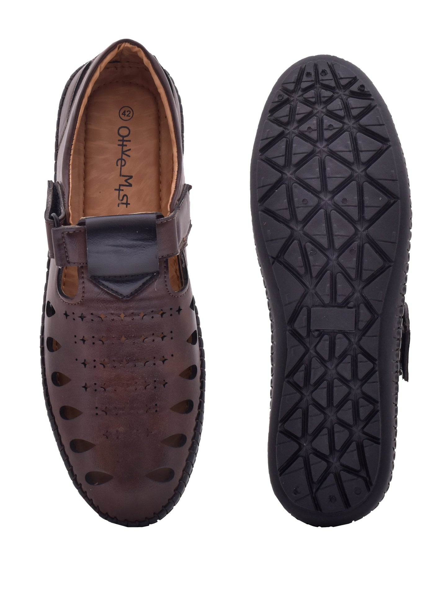 Men Brown Vegan Shoe-Style Ethnic Sandals (OMCS-04-BROWN)