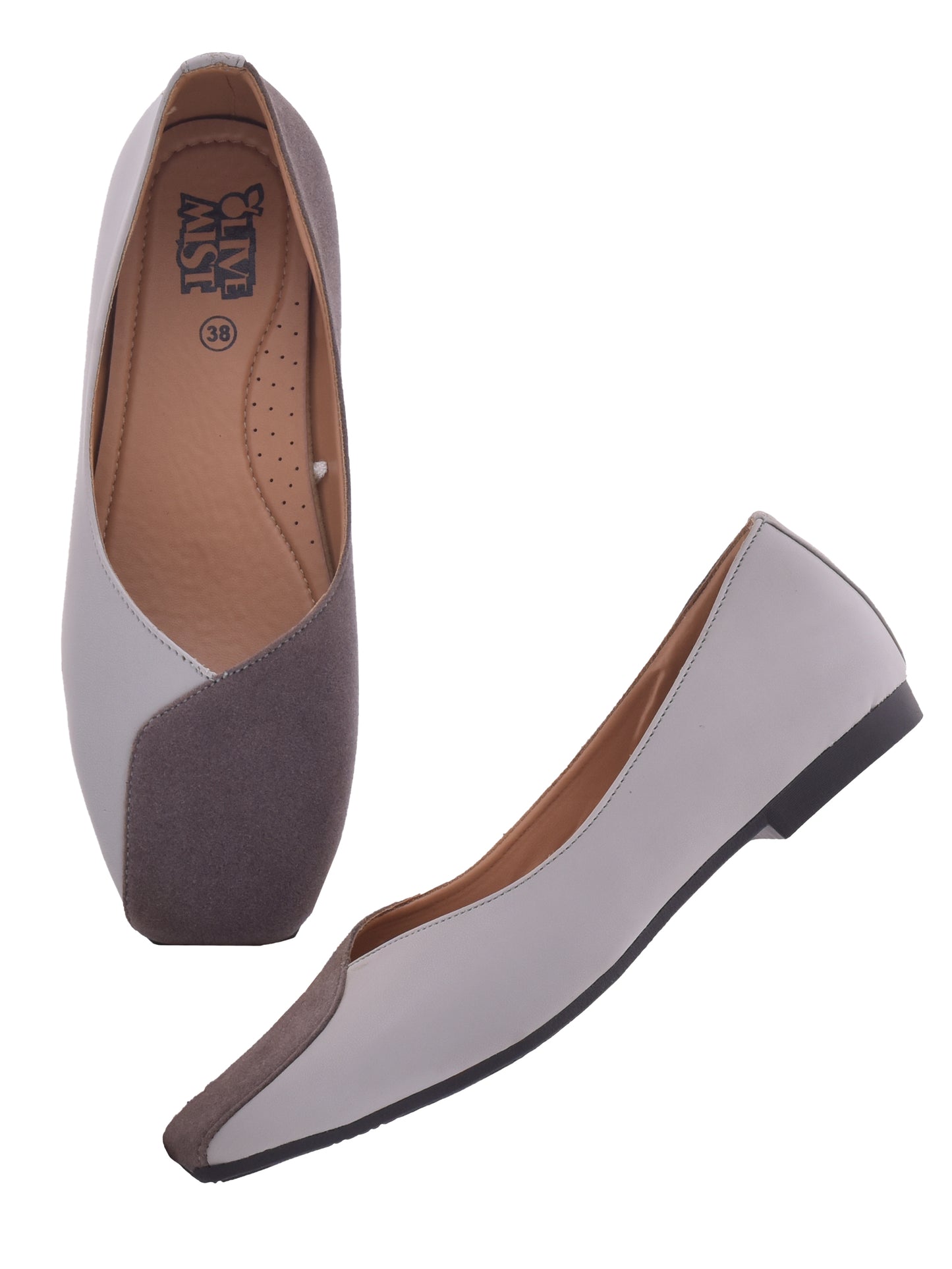 Women Grey Embellished Vegan Party Ballerinas Flats (OMFLT-1006-GREY)