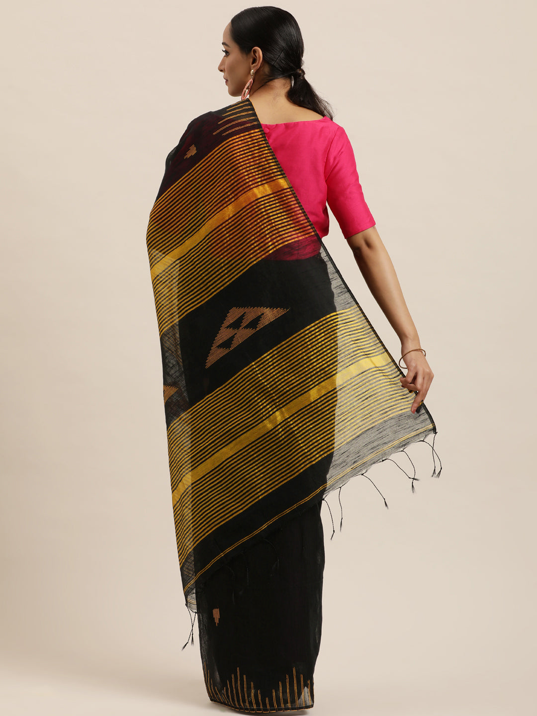 Black & Gold-Toned Woven Design Silk Cotton Saree (TDSR3-22-BLACK)