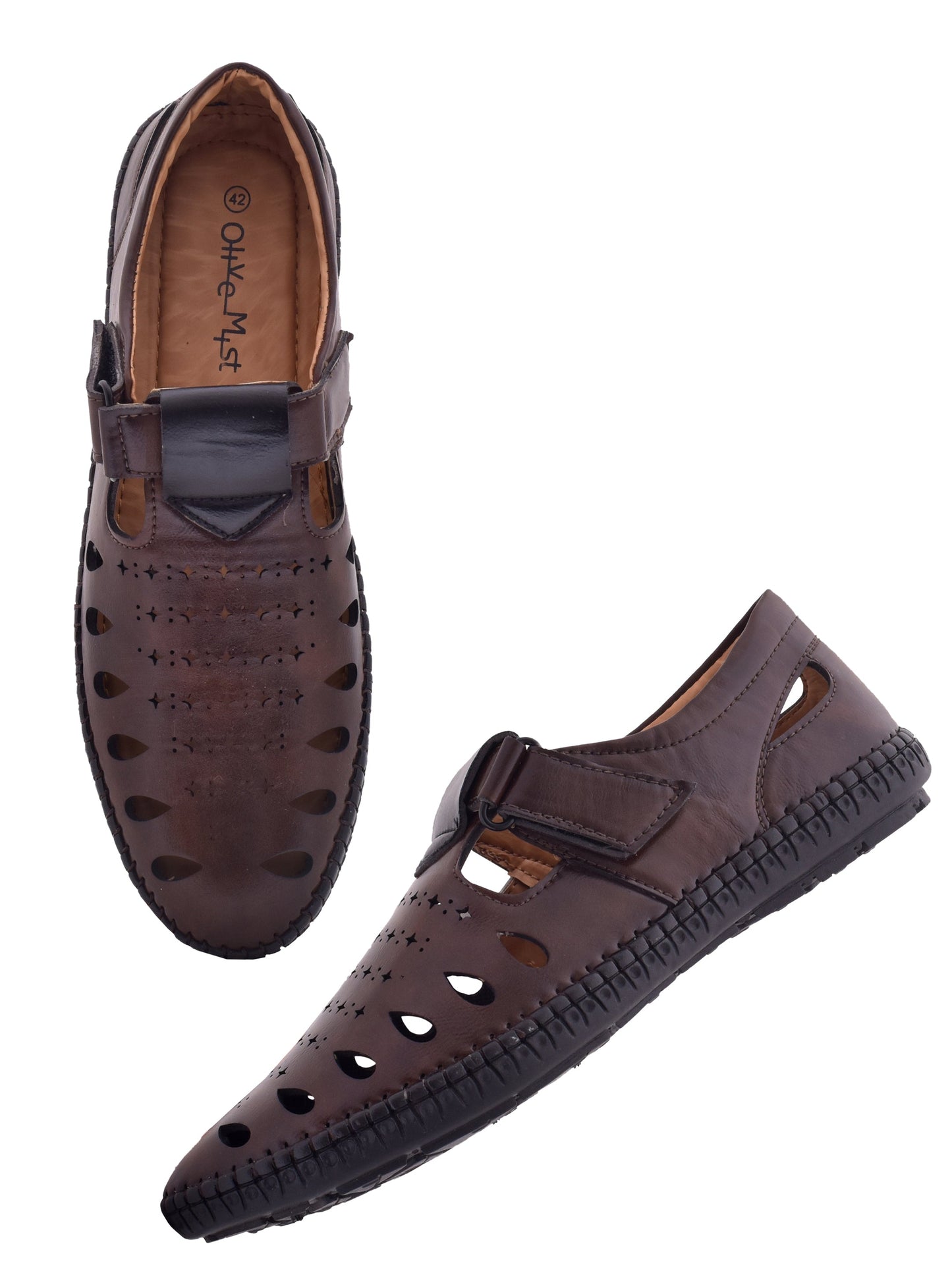 Men Brown Vegan Shoe-Style Ethnic Sandals (OMCS-04-BROWN)