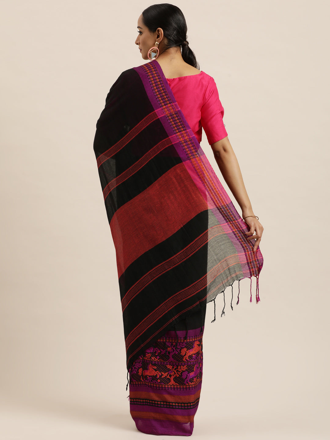 Black & Purple Woven Design Pure Cotton Saree (TDSR3-23-BLACK)