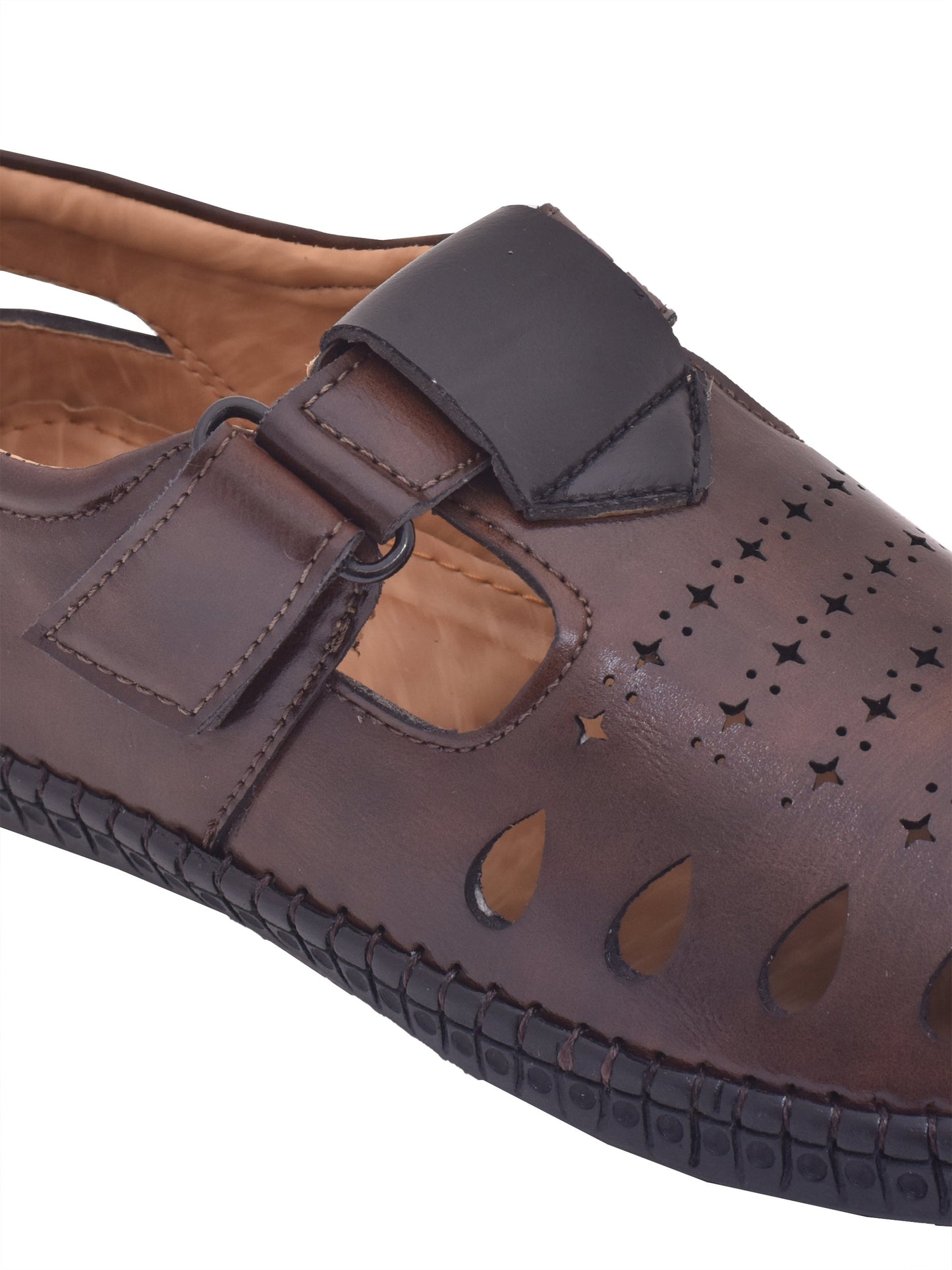 Men Brown Vegan Shoe-Style Ethnic Sandals (OMCS-04-BROWN)