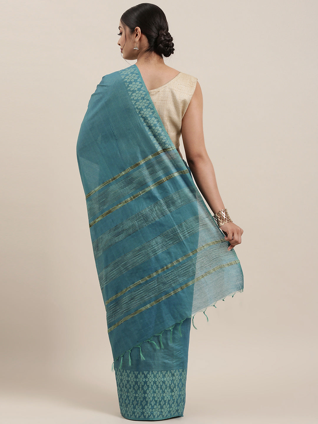 Blue Art Silk Solid Handloom Muga Saree (SVSR-04-BLUE)