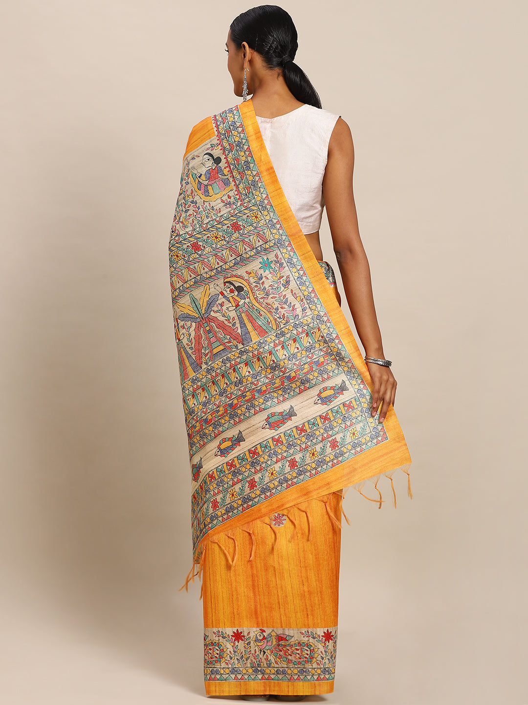 Orange Pure Silk Printed Tussar Saree (NASR2-45-ORANGE)