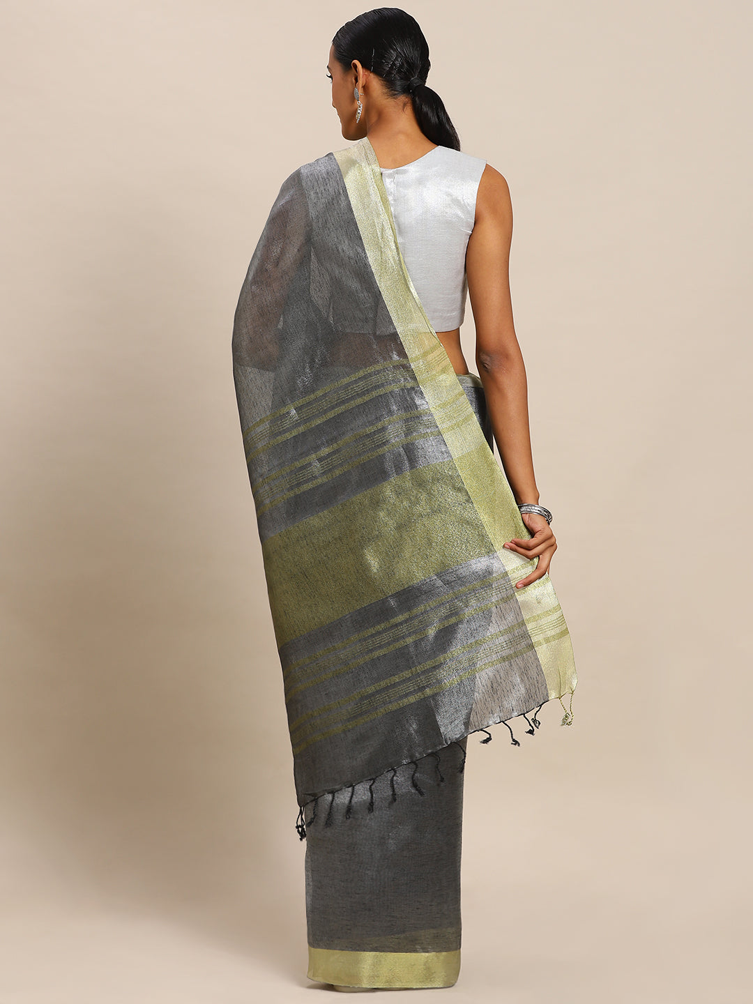 Grey Pure Silk Solid Uppada Tissue Linen Handloom Saree (NASR2-56-GREY)