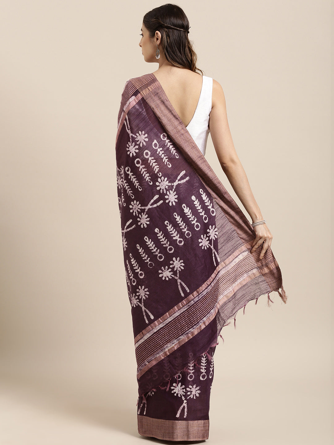 Violet Silk Blend Batik Print Chanderi Saree (NASR1-08-VIOLET)