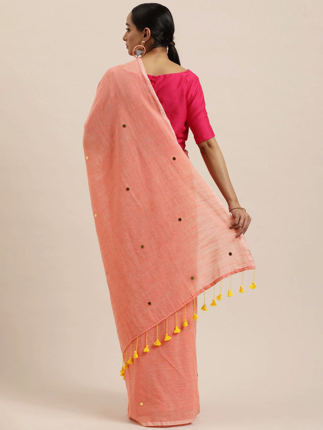 Peach-Coloured & Gold-Toned Embellished Pure Cotton Saree (TDSR3-24-PEACH)