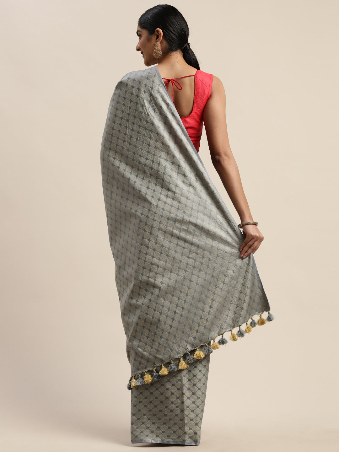 Grey Pure Cotton Woven Design Tussar Saree (TDSR-04-GREY)