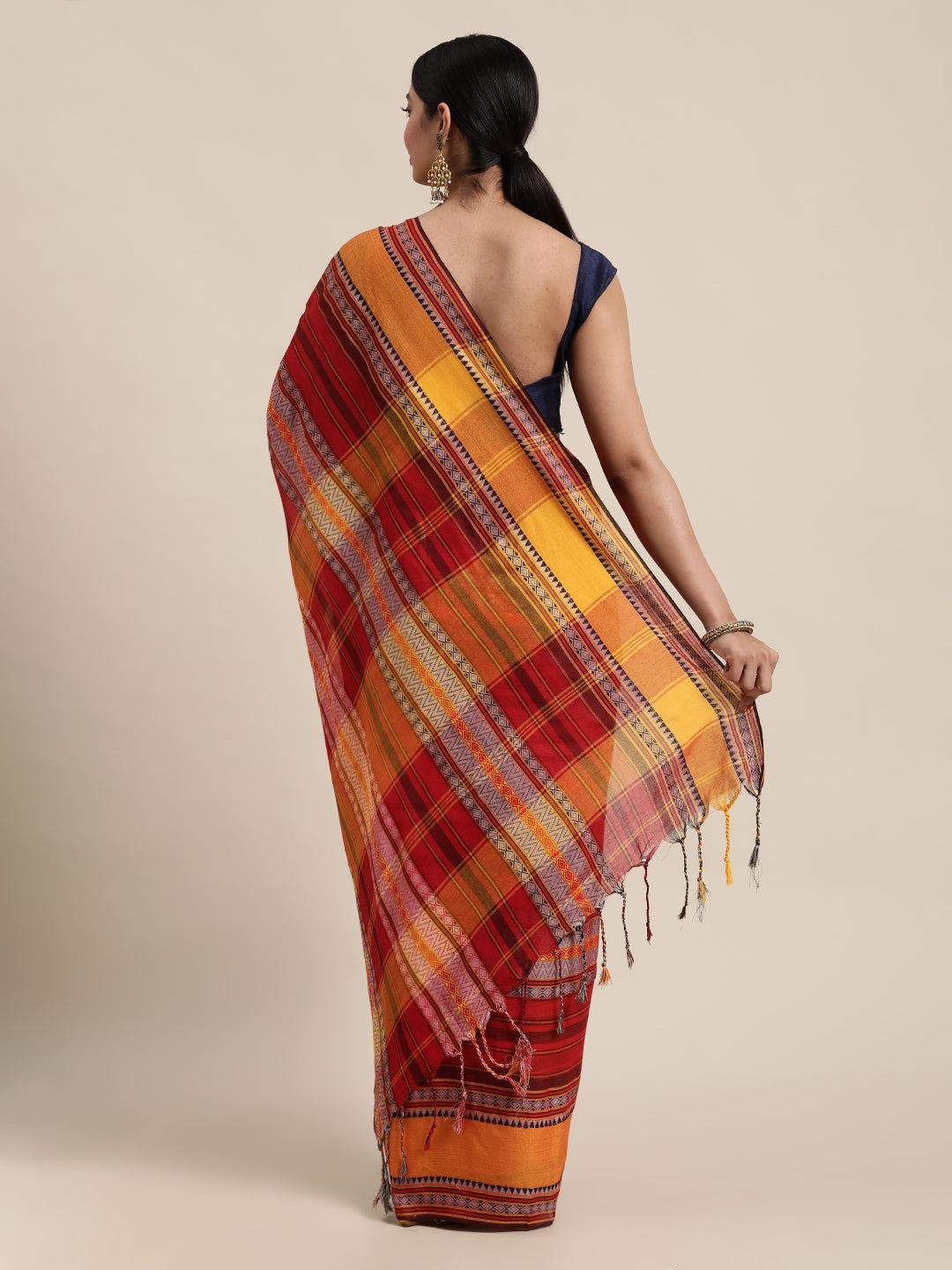 Red & Yellow Striped Pure Cotton Handloom Saree (TDSR2-19-RED)