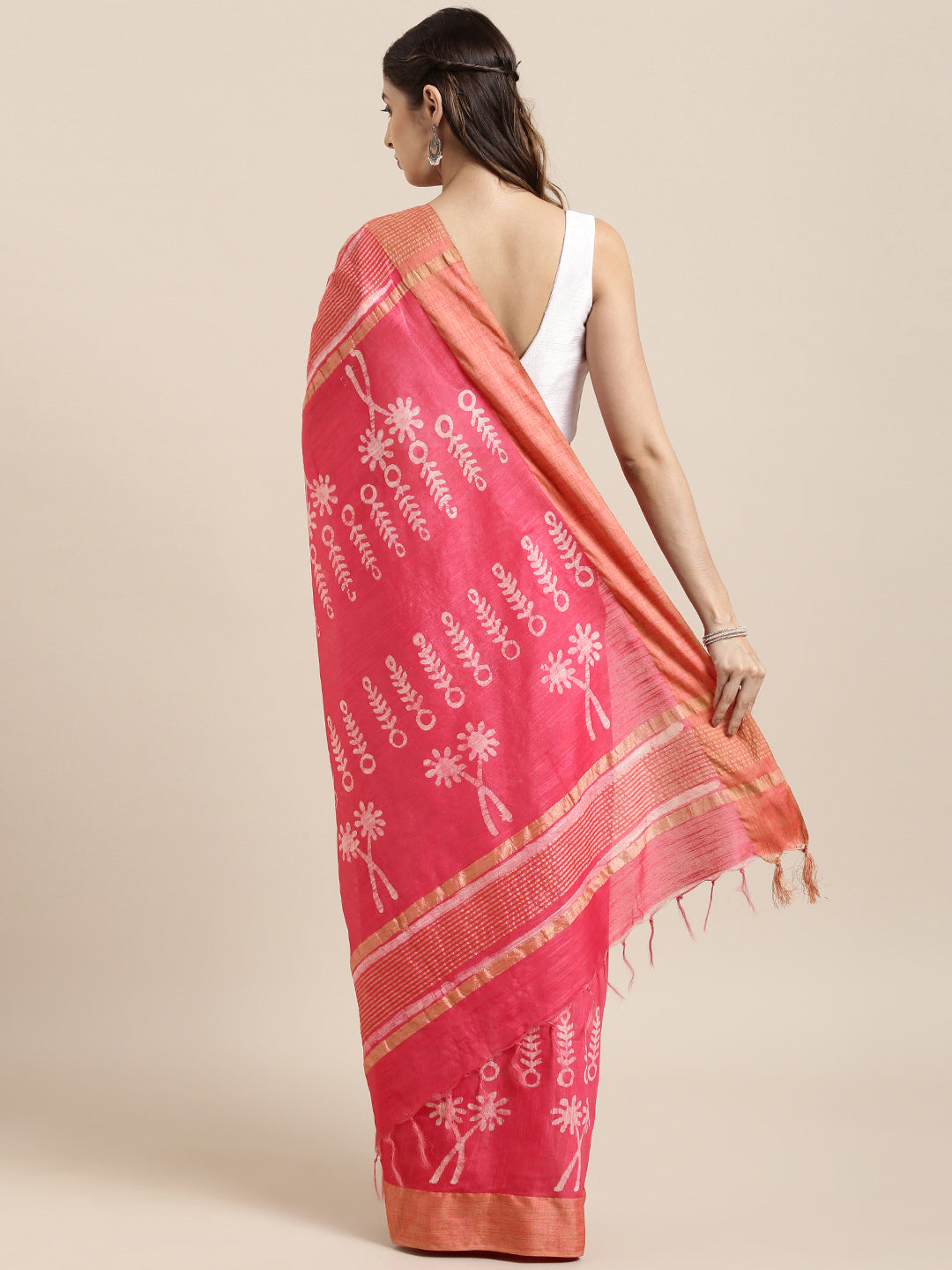 Pink Silk Blend Printed Bhagalpuri Chanderi Saree (NASR1-09-PINK)